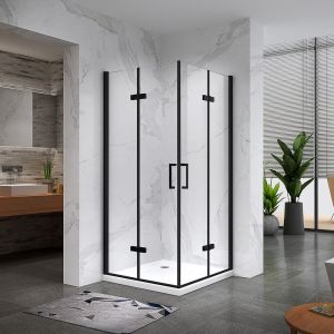 AT&Eacute;A-BLACK Cabine de douche H190 75 x 85 cm, 2 portes pliantes pivotantes en verre transparent