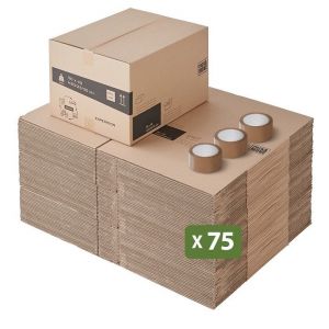Pack and Move - Lot 75 cartons d&eacute;m&eacute;nagement hauteur modubale variable personnalisable - 50 x 40 x 20-30 cm - Poign&eacute;es renforc&eacute;es - 3 adh&eacute;sifs offerts