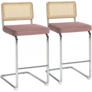 Oviala Lot de 2 chaises hautes en acier et velours rose poudr&eacute;