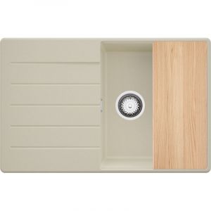 PRIMAGRAN Evier Cuisine en Granit 78x50cm,Lavabo 1 bac + Kit de Vidage + Planche &agrave; D&eacute;couper, &Eacute;vier &agrave; Encastrer au meuble 50cm - Copenhague, Beige