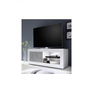 Image de Azura home design Meuble TV Basic finition blanc-béton 1 porte 140/56/43 cm - Blanc