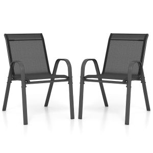 Coast Lot de 2 chaises de terrasse empilables noires avec accoudoirs - 56x70x84 cm - Structure métallique et respirante