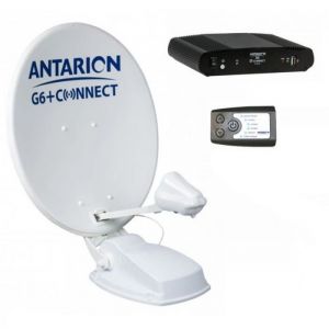 Antarion Parabole Satellite Automatique 72cm + Positionneur Camping Car Blanc