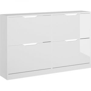 Benne à chaussures Luca, blanc/blanc brillant, 116.6x72.5cm avec 4 compartiments, Vicco