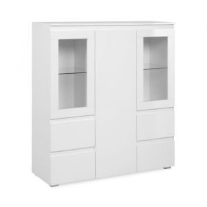 M&S Argentier 4 portes 4 tiroirs 116x41,1x125,7 cm blanc brillant - MALIO