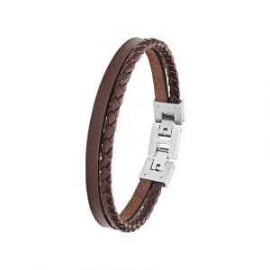 s.Oliver Bracelet en cuir pour homme en acier inoxydable
