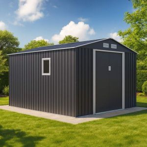 Trigano Abri de jardin métal anthracite 8,25 m² + kit d'ancrage