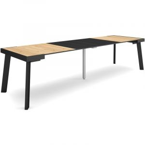 Table console extensible, 300, Pour 14 personnes, Pieds en bois, Chêne et noir, RF3050