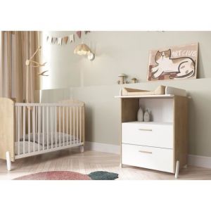 Demeyere Ensemble duo 60 comprenant 1 lit a barreaux 60 x 120 cm & 1 commode a langer 2 tiroirs - NAILI - Hamilton / Blanc mat