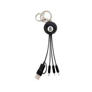 Legami Câble de Charge Multiple Link Up, Thème 8 Ball, avec Porte-clé, 4 Câbles de Charge, USB, Type-C, Micro-USB, Lightning, avec adaptateur USB de type C, câble revêtu de TPE