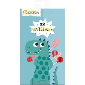 Avenue mandarine Carnet de 12 cartes dinvitation - Dinosaures - Bleu - 17 x 10 cm