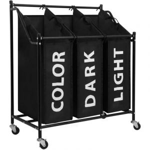 Panier à Linge sur roulettes, 7438.579cm, avec 3 Sacs en Tissu Amovibles Durables, Cadre Métal, Noir Meerveil