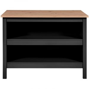 Pegane Meuble de cuisine, ilot de cuisine en bois MDF coloris chêne artisan, noir - longueur 124 x profondeur 75 x hauteur 91,50 cm -