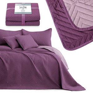 AmeliaHome Softa Couvre-lit Violet 240 x 260 cm avec surpiqûre ultrasonique en Polyester