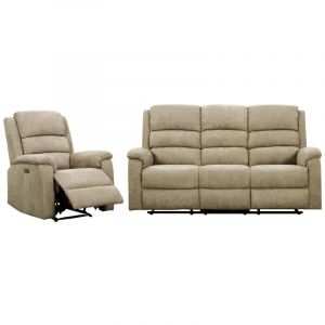 Canapé 3 places et fauteuil relax électrique en tissu beige NEVERS