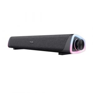 Trust Liro Barre de Son PC 12W, Enceinte PC Stéréo avec Éclairage LED RGB, Connexion Audio 3.5mm, Alimentation USB, Haut Parleur PC Compact Ordinateur Portable Tablet TV, Noir