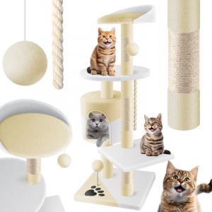Image de KESSER Griffoir Arbre &agrave; chat Arbre &agrave; escalader, avec troncs en sisal, stable, avec niche, balles de jeu, jeux en sisal et corde de jeu, hauteur 112