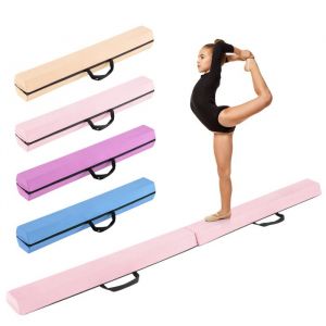 Poutre De Gymnastique Pliable Pour Enfants 210cm Costway-En Mousse Eva Et En Daim Amovible-Poignées-Boucles Et À Crochets-Rose