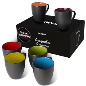 MIAMIO - 6 x 350 ml Tasse à café en grès/Ensemble de tasses Le Papillon Collection
