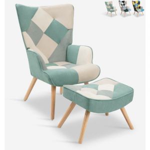 Image de Fauteuil patchwork et repose-pieds style style scandinave Chapty Plus - Patchwork 1