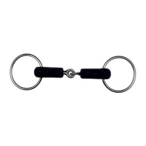 Feeling dépilatory FEELING Mors 2 anneaux - Flexi brisé en caoutchouc - Taille embouchure 115 mm - Brisé en inox avec canons recouverts de caoutchouc - Très agréable pour les jeunes chevaux - Embouchure 115 mm