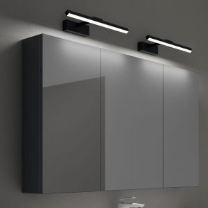Image de Mai & Mai Armoire Suspendue de Salle de Bain avec Miroir et 2 Lampes LED 180° Rotative 40cm Noir 3 Portes Armoire Miroir Murale Éclairage et Étagère