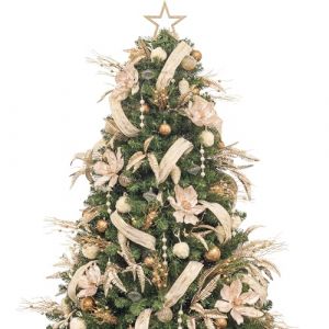 Busybee 210cm Sapin de Noël Artificiel avec 400 LEDs Lumières et Ornements Pure Décorations de Noël en Champagne incluant Boule de Noël Artificielle Ornements