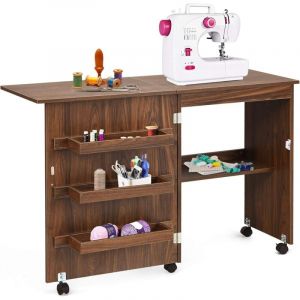 GOPLUS Table de Machine &agrave; Coudre Pliable,Meuble Machine &agrave; Coudre/4 Etag&egrave;res de Rangement,Bureau informatique 117 x 40 x 77CM