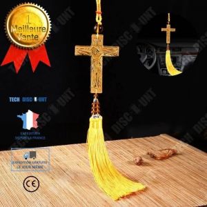 Pendentif - Td - Croix Dorée - Plumes - Décoration Intérieure - Accessoire Voiture