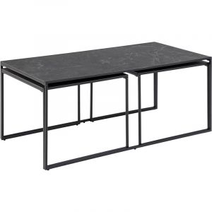Emob Infinity Ensemble de tables basses, 3 pièces, impression marbre noir, noir. - Noir