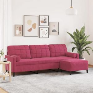 VidaXL Canapé à 3 places et repose-pieds Rouge bordeaux 210 cm Velours, canapé, canapé de salon, canapé 3 places en velours, canapé rembourré