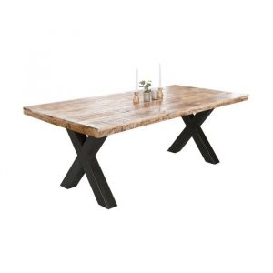 Table de salle &agrave; manger LODEN &ndash; Bois massif de manguier verni &ndash; 200 cm &ndash; Style industriel