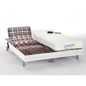 Lit électrique relaxation tout plots matelas mémoire de forme SIODE III de DREAMEA moteurs OKIN blanc 2 x 70 x 190 cm