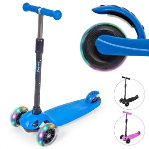 LifeGoods Scooter enfant TurboRide - Étape 5-8 ans - 3 roues lumineuses - Garçons/Filles - Bleu
