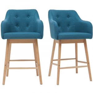 Miliboo Tabourets de bar scandinaves bleu canard et bois H65 cm (lot de 2) BALTIK