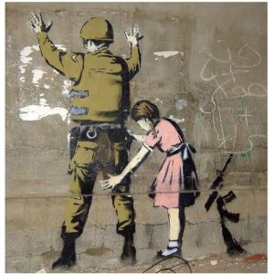 Tableau Jeune Fille et un Soldat Banksy 90x90cm