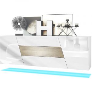 Buffet Commode Dressoir Crédence Houston pendaison Blanc mat - haute brillance - Chêne Ribbeck avec éclairage led - Chêne Ribbeck avec éclairage led