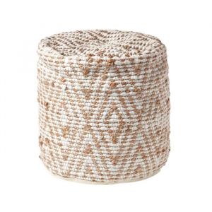 Pouf rond en chanvre gris et blanc - 45 cm - Sierra - Homescapes