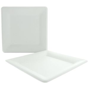 Ruedelafete Lot de 10 Grandes Assiettes 100% biodégradables Carrées blanches 26cm BLANCHES