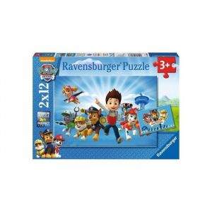 Ravensburger 2 puzzles pat patrouille 12 pieces : ryder et l'equipe de chiens heros - enfant 3 ans - qualite carton epais - set jouet + carte