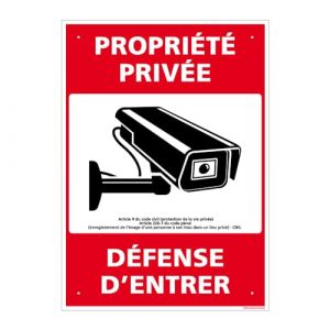 Panneau de signalisation prépercé PVC ou ALU rectangulaire + kit de fixation - Propriété privée, défense d'entrer - PVC 1 mm - 210 x 300 mm