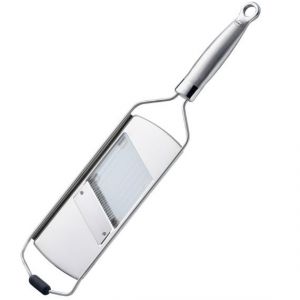 Rösle Mandoline - Ustensile de Cuisine en Inox 18/10 - 3 Plaques, Pied en Silicone Antidérapant et Capot de Protection - Pour Légumes ou Fruits - 43,5 cm