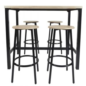 Image de Home Deco Factory - Table Mange debout + 4 Tabourets Loka marron/noir - 100x60x86 cm