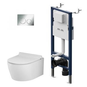 Wc Set Pack wc Bâti-support + wc suspendu sans bride + Abattant softclose + Plaque chrome - Am.pm