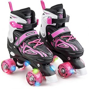 Apollo Patins à roulettes Super Quad X Pro Patins à roulettes LED pour Enfants et Adolescents rose