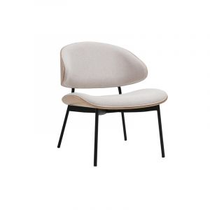 Miliboo Fauteuil en tissu effet velours textur&eacute; beige, bois clair et m&eacute;tal noir fabulo