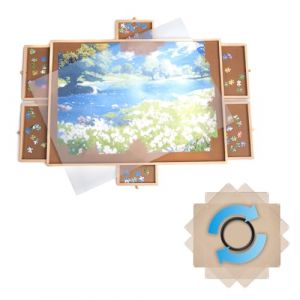 Plateau de puzzle avec syst&egrave;me de rangement - Plateau de puzzle avec protection - 6 tiroirs et plateaux de tri pour 2000 pi&egrave;ces - Tapis de puzzle en bois - Table de puzzle - Portapuzzle