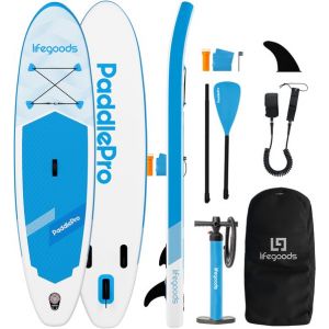 LifeGoods SUP Board All-round Compact - 100 KG Load Capacity - 300 x 76 cm - Inflatable - Complete SUP Package - White/Sky Blue