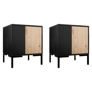Bestmobilier - Cambridge - lot de 2 tables de chevet - effet bois et noir - 44 cm