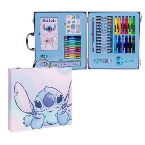 CERDÁ LIFE'S LITTLE MOMENTS Set de papeterie inspiré de Stitch - Couleur bleue - 30 x 27 x 4 cm - Avec mallette avec tout le nécessaire pour colorier - Produit original conçu en Espagne
